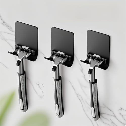 Razor Holder Shaver Hook Hanger Stand(2 Pack)Heavy Duty Self Adhesive Hooks Stainless Steel Sticky Wall Hooks,Shower Hook for Razor,Bathroom Kitchen Organizer for Plug Robe Towel Loofah Bathrobe Coat