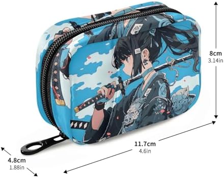 Anime Samurai Blue Pill Organizer Case Box for Travel, Weekly Portable Pill Organizer Supplement Holder 1 Pack