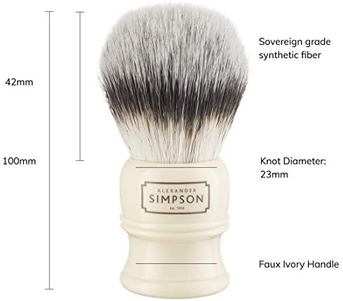 Alexander Simpsons Trafalgar 1 Shaving Brush - T1 Synthetic High Density Fibre Faux Handle Ivory - Simpson Shaving Brushes - Wet Shave Deluxe Thick & Luxurious Lather Dense Extra Soft Bristles