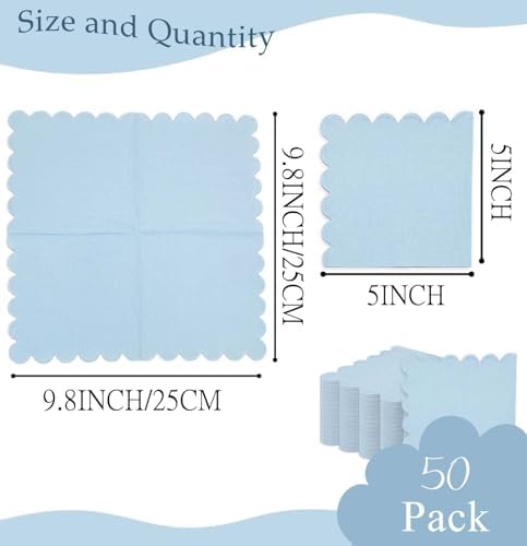 HEIPINIUYE 50 Pieces 3-ply Light Blue Napkin Disposable Scalloped Cocktail Napkins Beverage Napkins Dessert Napkins Paper Napkins for Wedding Birthday Party Paper Dinner Napkins