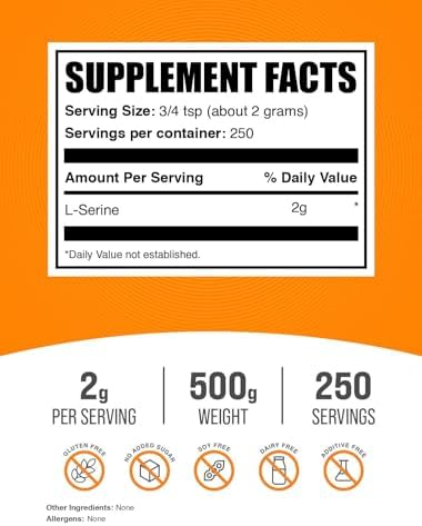 BulkSupplements.com L-Serine Powder - Serine Supplement, Amino Acid Powder - Unflavored & Gluten Free, 2g per Serving, 500g (1.1 lbs) (Pack of 1)