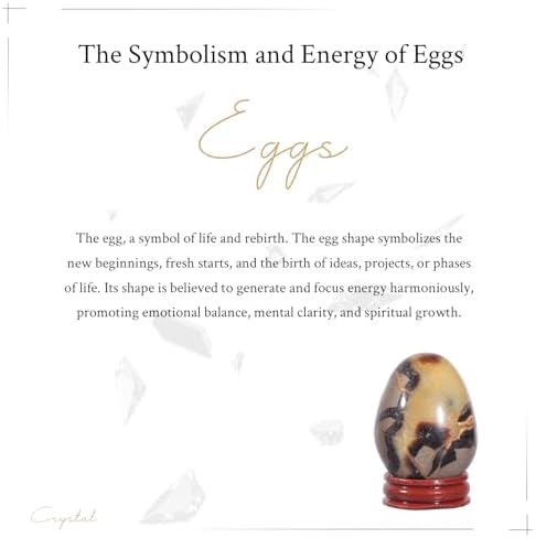 mookaitedecor Natural Septarian Dragon Crystal Egg with Wooden Stand for Display, Polished Stone Eggs for Divination Feng Shui Home Office Decoration, 1.96-2.55 Inch