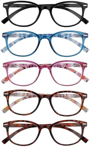EFE Reading Glasses 5 Pack - Full Rim Eyeglasses with Flexible Spring Hinge, Comfort Readers for Women Men (Mix Color, 3.0)