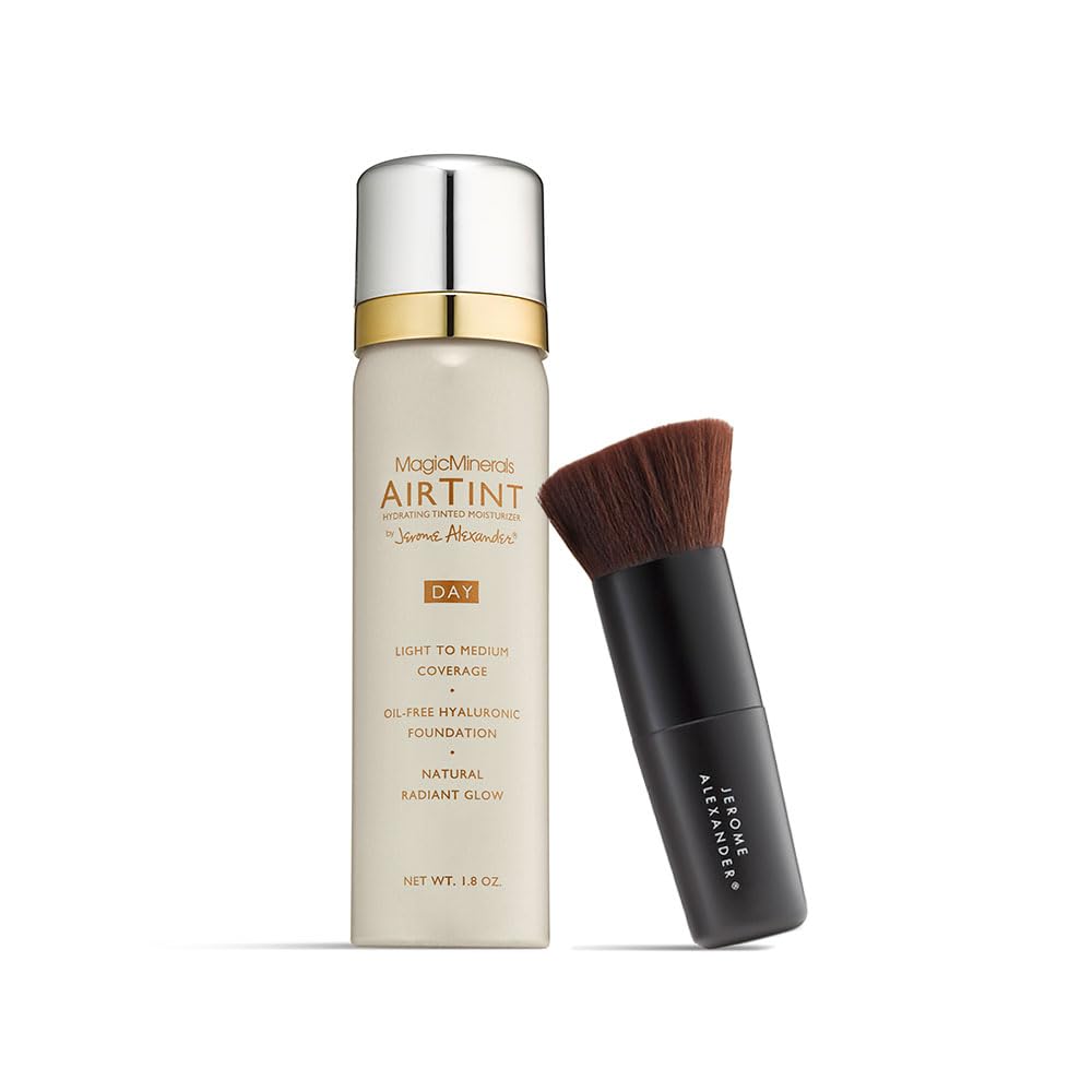 Jerome Alexander MagicMinerals AirTint Tinted Moisturizer AirBrush Spray Light | Tinted Moisturizer Spray with Anti-Aging Ingredients | Warm Bright |2PC