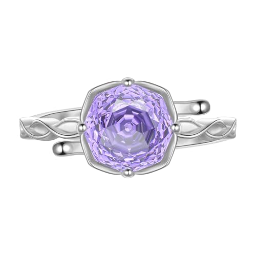 Birthstone Rose Ring - 925 Sterling Silver Rose Cut Cubic Zirconia Flower Adjustable Ring Anniversary Engagement Promise Ring Birthday Jewelry Gift for Women Wife Mom Daughter (06-June)