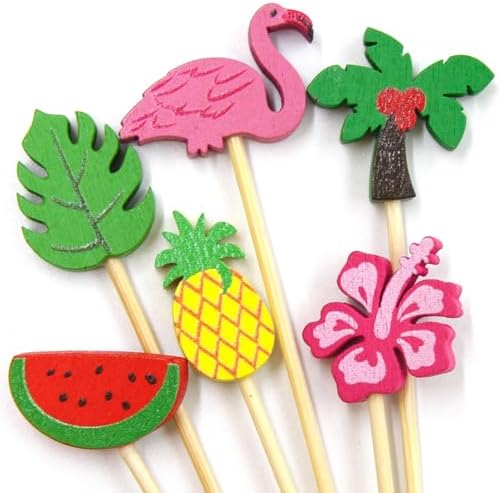 WorldBazaar Summer Cocktail Picks Tropical Party Supplies 120PCS Decorative Toothpicks for Appetizers Food Fruit Sticks Birthday Pool Beach Hawaiian Party Decorations Graduation End Of School