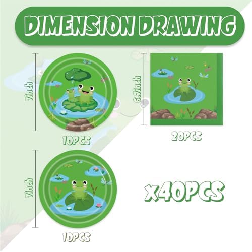 40pcs Frog Birthday Decorations Green Frog Themed Plates Napkins for Frog Themed Birthday Party Supplies,Suitable for 20 Guests