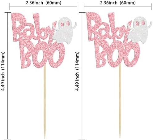 24Pcs Halloween Baby Boo Cupcake Toppers Pink Glitter Spooky Little Boo Ghost Cupcake Picks for Halloween Theme Baby Shower Kids Boys Girls Birthday Party Cake Decorations Supplies