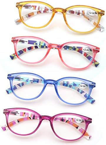 MODFANS Reading Glasses Women 4 Pack Fashion Ladies Readers 2.25 Strength,Women's for Reading Comfort Spring Hinge Arm Eyeglasses-Lightweightest Round Frame Look Stylish to Wear,Come with Pouch