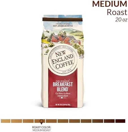 New England Coffee Breakfast Blend Medium Roast Ground Coffee, 20oz Bag (Pack of 1)