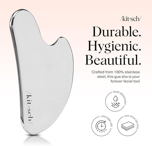 Kitsch Stainless Steel Gua Sha Facial Tools - Guasha Tool for Face, Face Sculpting Tool, Neck Massager, Double Chin Reducer Gua Sha Tools, Lymphatic Drainage Massager, Facial Skin Care - Silver