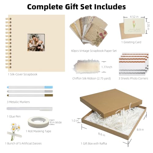 Vienrose 10 x 10 Inch Scrapbook Album Gift Set, Linen Hardcover Photo Book with 40 White Pages, DIY Memory Book Kit with Accessories for Wedding, Baby Shower, Travel, Christmas (Beige, 20 Sheets)