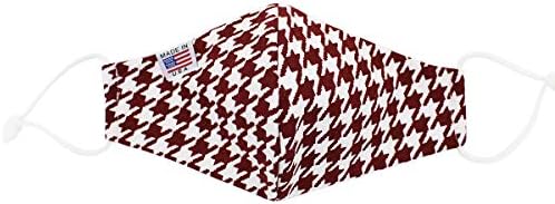 TrendsBlue Made in USA Adult Kid 3 Layers Cotton Reusable Washable Face Mask Cover (Women's, Burgundy Houndstooth)