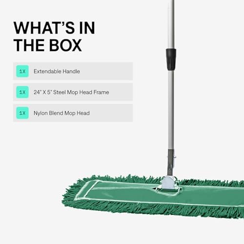 24 Inch Green Commercial Dust Mop & Floor Sweeper with Extendable Handle – Mop for Hardwood, Tile, and Concrete Floor Cleaning