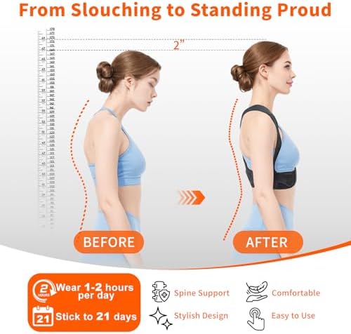 Posture Corrector for Women, Adjustable Upper Back Brace with Enhanced Support, Invisible Under Clothes, Breathable Back Straightener for Neck, Back Pain Relief, Correct Hunchback, Slouching (Small)