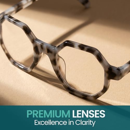 2SeeLife Oversized Hexagon TR-90 Reading Glasses for Men & Women – Medium–Wide Fit, Durable, Spring Hinges, Premium Readers, Gray Tortoise, +3.00