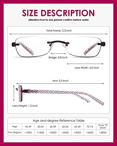 3 Pack Rimless Reading Glasses for Women Blue Light Blocking Readers Tinted Edge Spring Hinge Pattern Print Arm Eyeglasses Mix 2.00