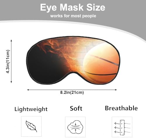 Fire Basketball Sleep Eye Mask Wall Funny Basketball Sports Silk Eye Mask Sleeping Soft Eye Shade Cover for Men Women Boy Girl Airplane Travel with Elastic Strap
