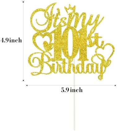 It's My 101st Birthday Cake Topper - Gold Glitter Happy 101st Birthday Cake Decor - 101 and Fabulous,Cheers to 101 Years Old Birthday Party Supplies