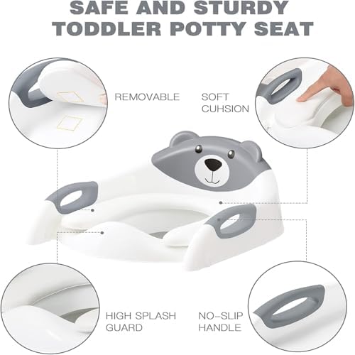 Potty Training Seat ，SKYROKU Potty Training Toilet with Step Stool Ladder, for Kids Boys Girls Toddlers - Comfortable Safe Potty Seat with Anti-Slip Pads Ladder （8838-Grey）