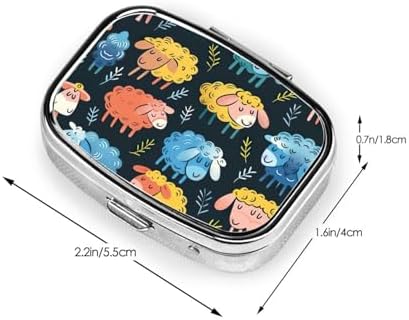 Cute Colorful Sheep Cartoon Pattern Print Square Metal Pill Box Decorative Pill Case - Carry Your Meds in Style (Rectangular)