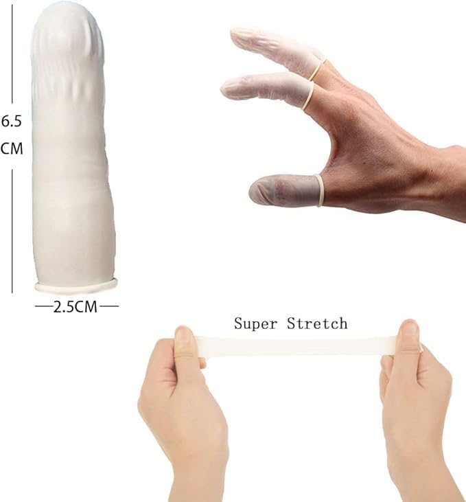 DJCIW 100PCS Disposable Latex Finger Cots,Medium Size, Fingertip Protector Gloves for Electronics Repair, Crafts, Medical Use and Industrial Applications,Thumb Covers for Finger Protection White