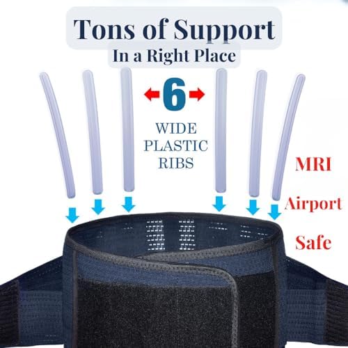 AVESTON Back Support Lower Back Brace for Back Pain Relief: Thin Breathable Rigid 6 ribs Adjustable Lumbar Support Belt for Men/Women Keeps Spine Straight and Safe – Large