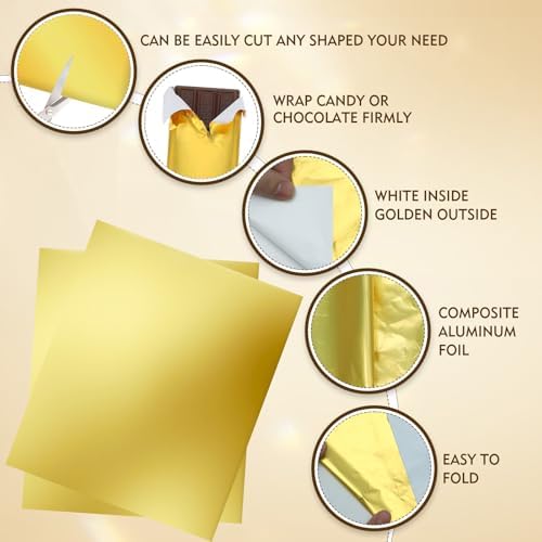 HRXMS Chocolate Bar Wrappers 120pcs - 6x7.5 Inch Gold Foil Paper with Thick Backing | Premium Candy Wrappers for Homemade Chocolate Bars, Candies, Holiday Gifts | Reusable Food-Grade Packaging