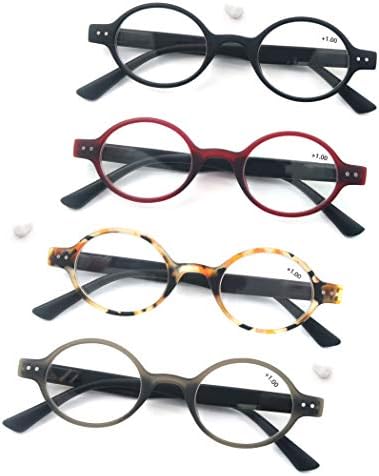 MODFANS 4 Pack Round 1.5 Reading Glasses Women Men,Retro Matte Frame Comfortable Spring Hinge-Lightweightest Readers Suitable Wear well-4 Pouch with Each Area