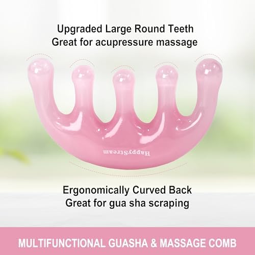 Scalp Massage Tool Head Massager. Resin Massage Comb Gua Sha Fascial Tools for Scalp Care Hair Growth Stress Relax Headaches Meridian Acupoint Treatment Trigger Point Therapy. (Pink)