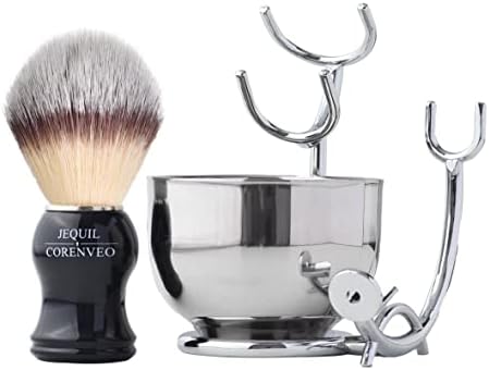 JEQUIL&CORENVEO Deluxe Shaving Kit for Men, 3pcs Shaving Set, Shaving Brush, Shaving Bowl, Razor & Brush Holder