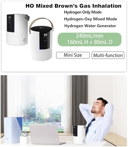 3-in-1 Hydrogen Inhalation Machine 240mL & Hydrogen Water Generator, 99.996% Ultra-Pure, Latest SPE/PEM Ionizer with Platinum Electrodes, 4-Hour Night Mode, Portable for Home, Travel, Car Use