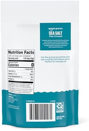 Amazon Grocery, Sea Salt, Fine Ground, 16 Oz (Pack of 4)