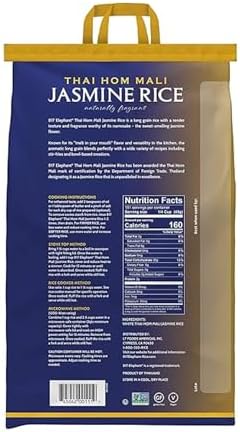 817 Elephant Thai Hom Mali Jasmine Rice - 15 lb Bag - Authentic White Rice - Great for Thai Recipes, Curries & Pilafs - Cook in Microwave or on Stove Top