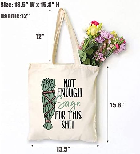 TSIIUO Women's Not Enough Sage for This Shit Canvas Tote Bag Funny Humor Sayings Sage Lover Gifts Reusable Shopping Bag