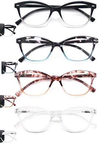 MODFANS Women Reading Glasses 1.25 4 Pair Stylish Ladies Readers with Comfort Spring Hinge Pattern Design Pouch Included