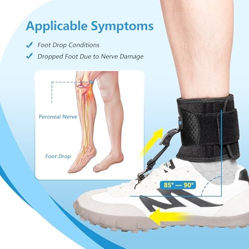 AFO Foot Drop Brace for Walking, Upgraded Zinc Alloy Hook, Includes Eyelet Hook for Elastic Laces, Adjustable Drop Foot Support Brace Fits Left or Right Foot for Men & Women, S/M
