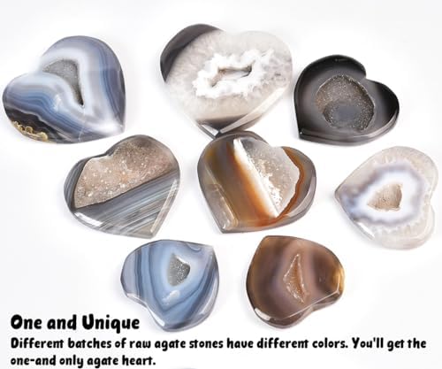 JIC Gem Large Agate Heart Crystal Geode Druzy Palm Worry Stone Reiki Crystals and Healing Stones 3.5-3.9"(90-100mm)