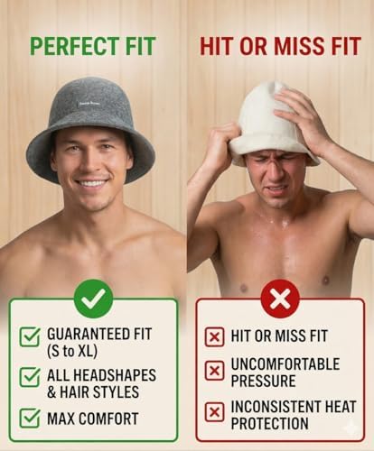 Adjustable Premium Sauna hat - 100% Natural Wool Sauna Hat for Men and Women - Sauna Cap with Sweatband - Insulating Breathable Wool Banya Hat for Spa, Home Steam Room, Unisex Steam Room Hats