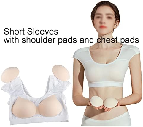 Short Sleeves with Shoulder Chest Pad Right-Angled Shoulders to Improve Slippery Narrow Collapsed Shoulders,White-1X