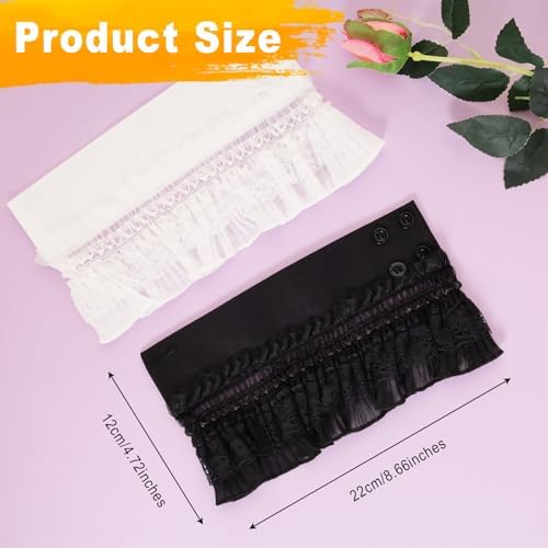 2pcs Floral Layered Lace Wrist Cuffs Sleeves for Women Jabot Cuff Black White Elastic Bracelet for Halloween Cosplay Costumes Wrist Cuffs Costume