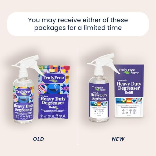 Truly Free Heavy Duty Degreaser - Grease Remover & Grime Cleaner for Kitchen, Automotive & More, Household Cleaning Supplies, Fragrance-Free, Includes 16 oz Reusable Empty Bottle + Two Fills, 3 oz ea.