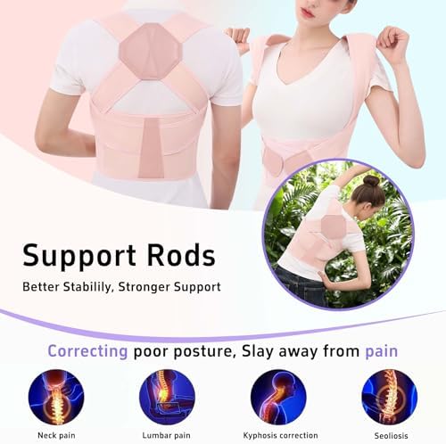Posture Corrector for Women and Men Back Brace Upper Back Support Adjustable Breathable Shoulder Straightener Hunchback Correction Clavicle Back Pain Relief Comfortable Daily Wear Pink Medium