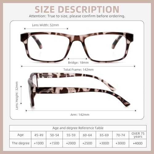 High Magnification Reading Glasses for Men Women with Strong Power TR Rectangular Frame Readers Spring Hinge, Tortoiseshell + Blue, 2.50