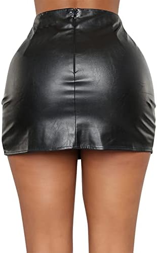 Women's Faux Leather Skirt High Waist Side Split PU Bodycon Pencil Skirt Clubwear