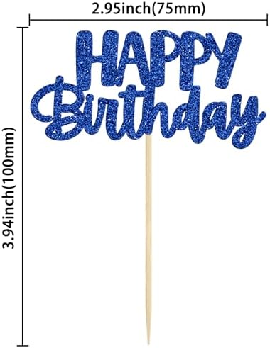 Gyufise 24Pcs Happy Birthday Cupcake Toppers Glitter Cupcake Food Picks for Celebrating Happy Birthday Theme Party Cake Decorations Supplies Deep Blue