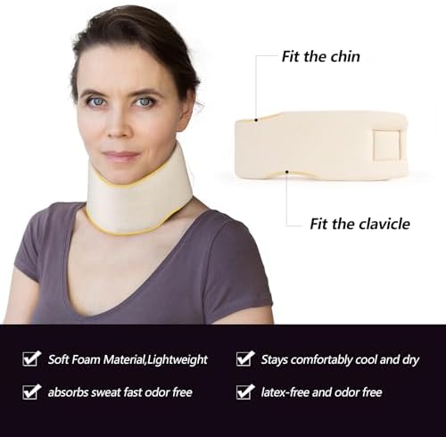 Soft Foam Neck Brace Universal Cervical Collar, Adjustable Neck Support Brace for Sleeping - Relieves Neck Pain and Spine Pressure, Neck Collar After Whiplash or Injury (White, 3.5" Depth, Large)