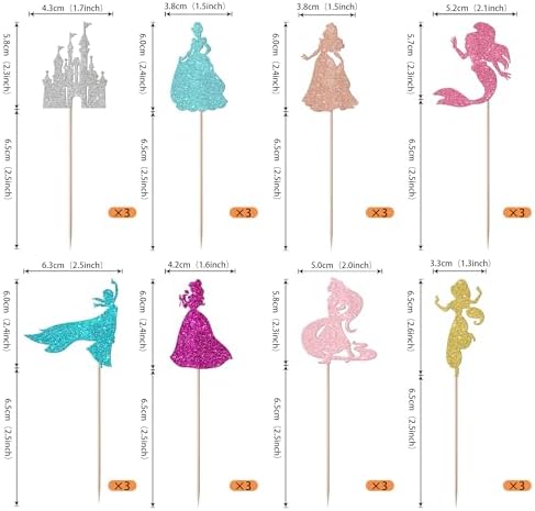 Rsstarxi 24 Pack Mermaid Theme Birthday Cupcake Toppers Glitter Princess Castle Girl Birthday Cupcake Picks for Princess Mermaid Theme Baby Shower Girl Birthday Party Cake Decorations Multi