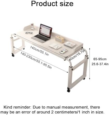 Over The Bed,Table with Wheels,Over Bed Table,overbed Table King Size Bed,overbed Desk nover Bed Table with Wheels Adjustable Height Mobile Cross-Bed Table, Suitable for Anywhere in The Home