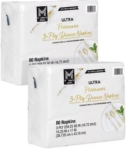 Ultra Premium Elegant 3-Ply White Dinner Napkins, 80 Count (Pack of 2) – Ultra-Soft, Thick, and Absorbent - 160 Total Sheets
